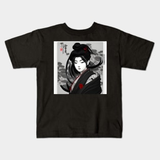 Beaux Animes Art, Ukiyo-e Japanese Anime Girl with traditional uniform  Illustration Design Kids T-Shirt